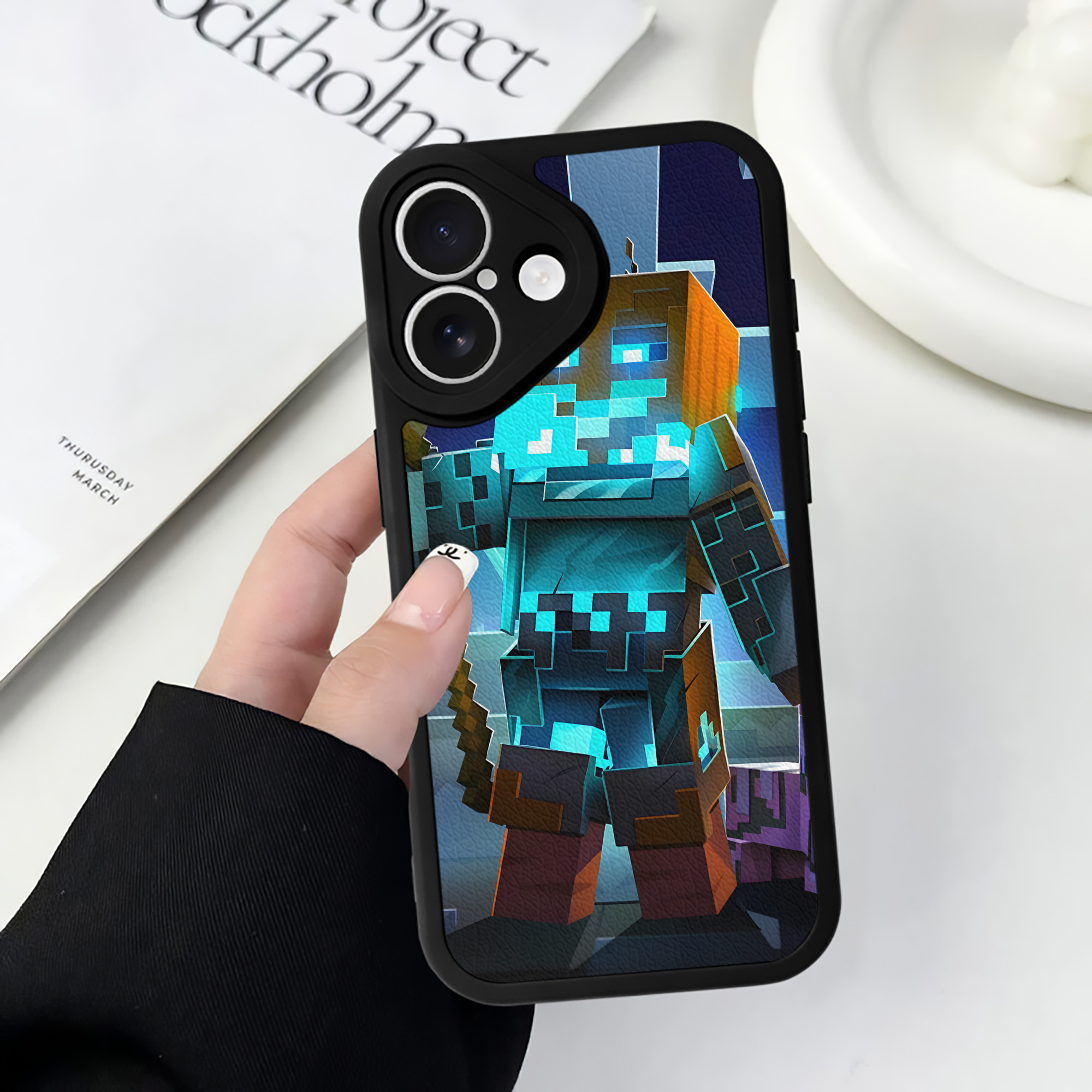 （画像用） マインクラフト ブロックの世界 Minecraft MC Block world 【iPhone 16シリーズ対応】シリコンスマホケース（レザー調） 材質：シリコン